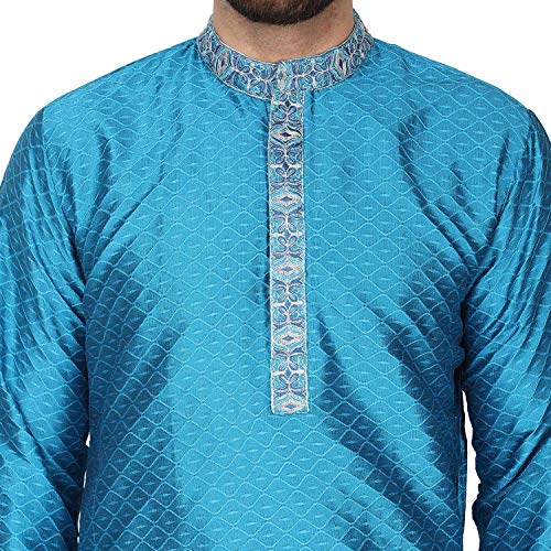 SKAVIJ Men's Art Silk Kurta Pajama Indian Traditional Suit Annivarsary Party Dress Set3