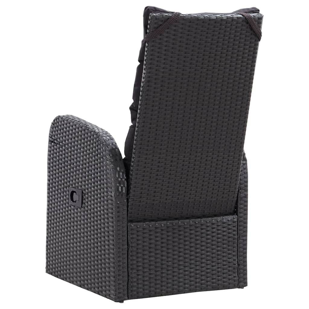 vidaXL Chaise Inclinable de Jardin et Coussin Fauteuil d'Extérieur Chaise de Patio Terrasse Arrière-Cour Robuste Résine Tressée Noir