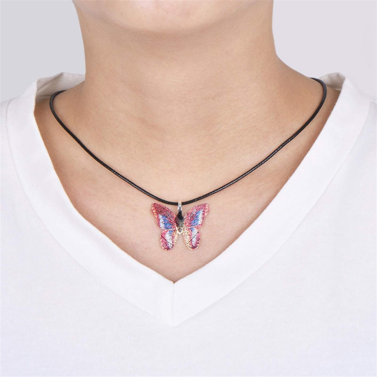 Collana con Ciondolo a Forma di Farfalla con Foglia Naturale Carina, Collana con Catena a Corda da Donna, Collana di Gioielli
