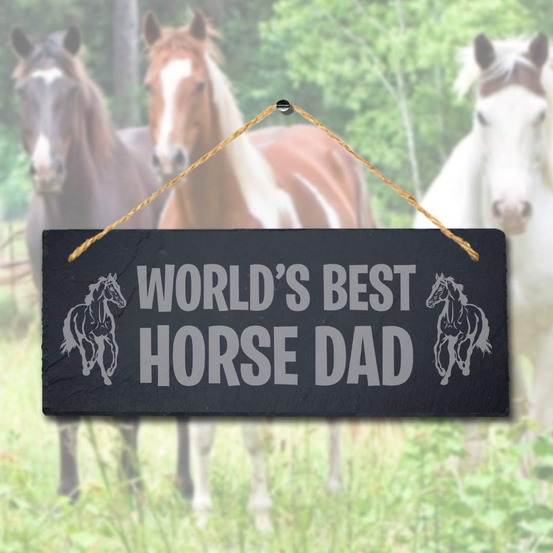 Stukk World Best Horse Dad Laser Hanging Shed Pet Animal Sign, Natural Engraved Slate Stone Plaque, 30x12cm - Image 2