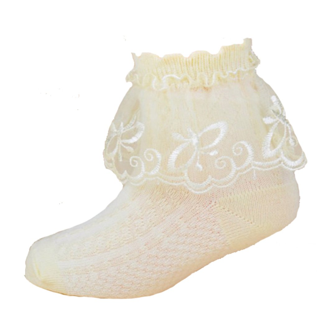 Cinda Girls Yellow Lace Butterfly Frilly Socks Christening Socks Party Socks 2-4 Years
