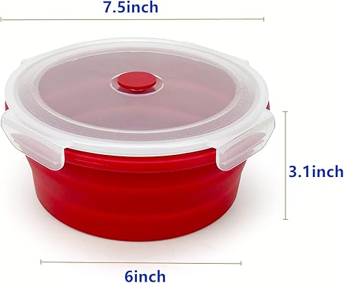 Miniatura 3 de Tazón grande de 40.6fl oz con cuchara plegable, cuenco plegable con tapa, contenedor de silicona para viajes, camping, preparación de comidas y