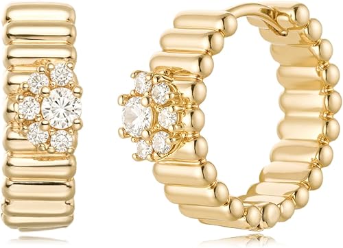 MYEARS Women Sunflower Earrings Gold Huggie Ribbed Band Hoop