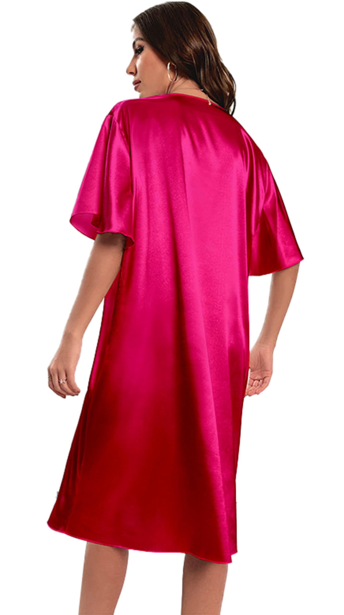 Chemise de Nuit en Soie de Simulation pour Femmes Chemise de Nuit à Manches Courtes Chemise de Nuit à col en V Chemise de Nuit
