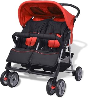 Gecheer Plegable Silla gemelar para Gemelos y Hermanos Carrito Gemelar Silla de Paseo Cochecito de Bebé Capacidad de Peso Rojo y Negro 93 x 68 x 103 cm,Type 1