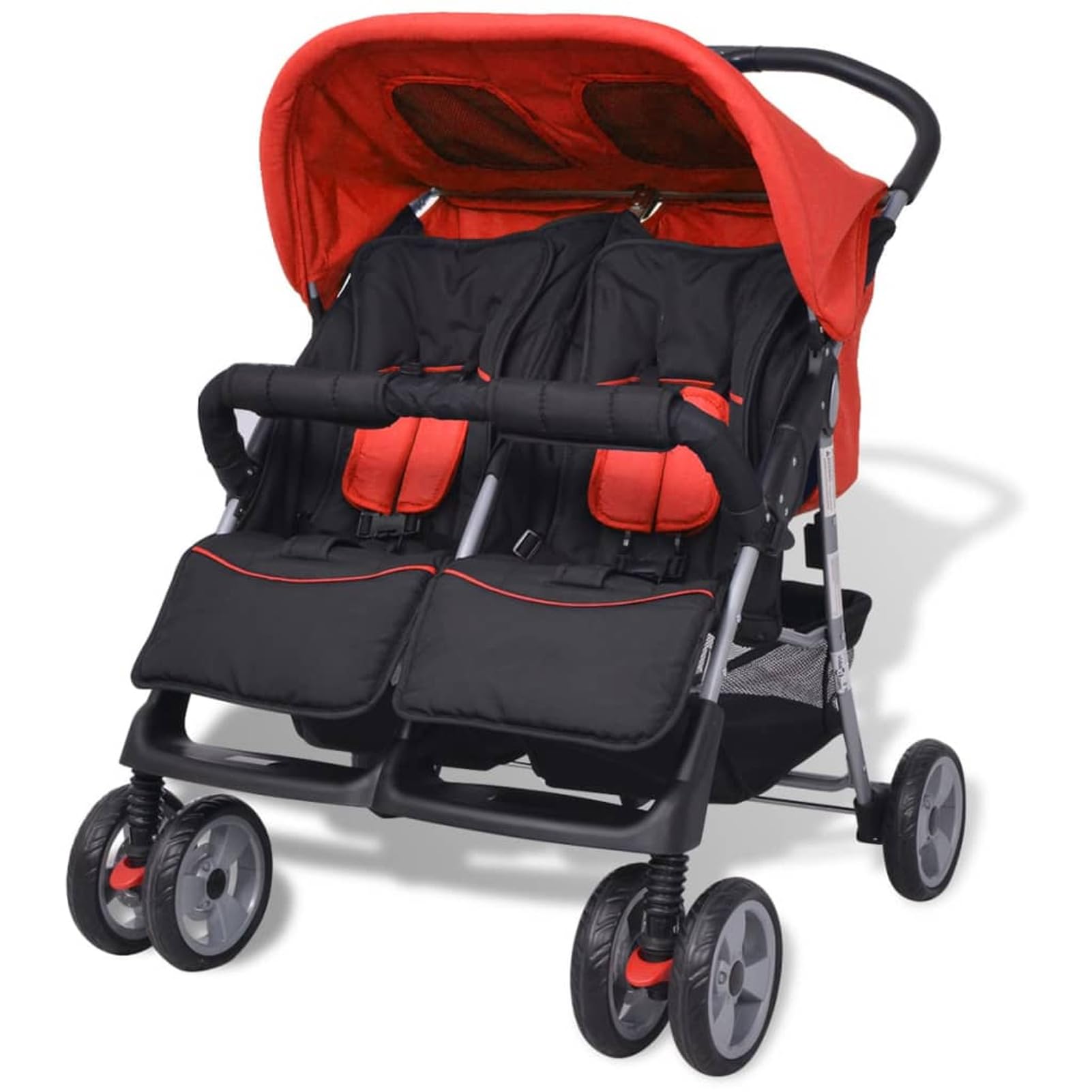 Gecheer Plegable Silla gemelar para Gemelos y Hermanos Carrito Gemelar Silla de Paseo Cochecito de Bebé Capacidad de Peso Rojo y Negro 93 x 68 x 103 cm,Type 1