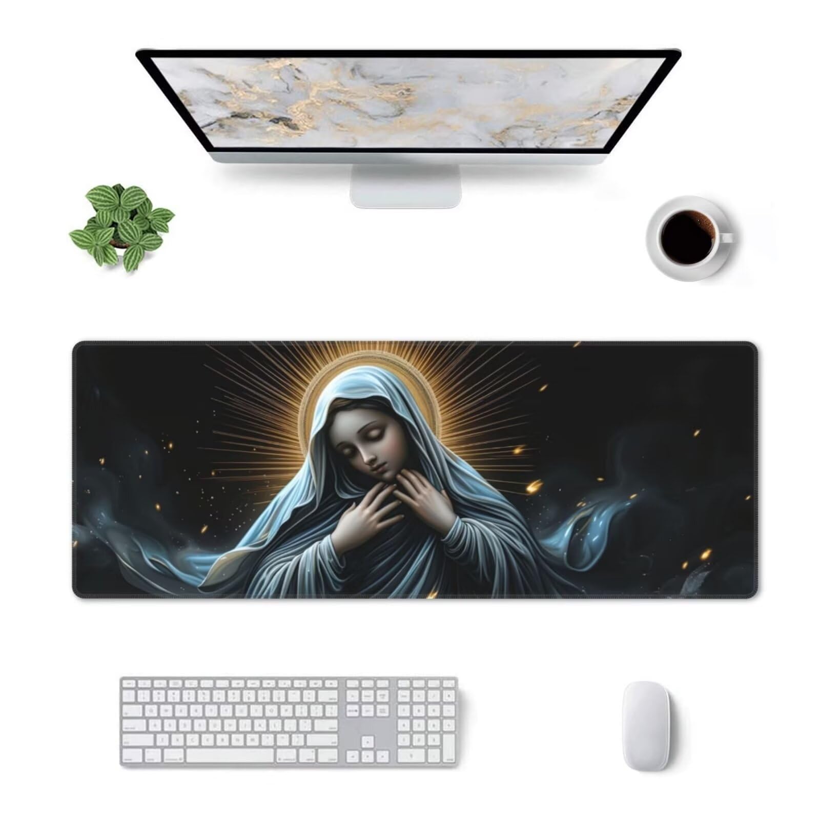 Tappetino Mouse, Tappetino Mouse Gaming Grande XXL 1500x800x3mm Tappetino Scrivania Mouse Pad, Base in Gomma Antiscivolo, Bordi Cuciti,Lavabile, Mousepad per Ufficio e Gaming (Nostra Signora) R-610