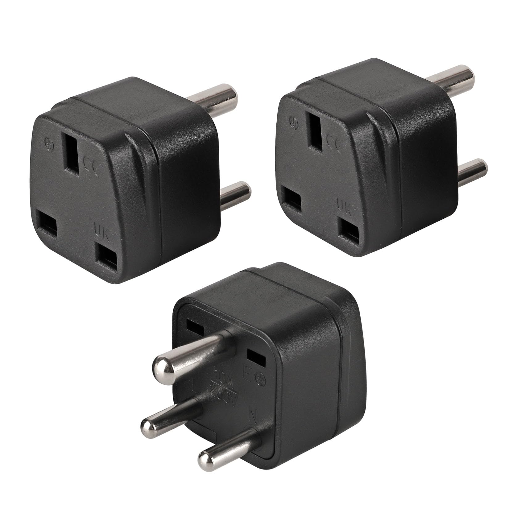 3-Pack UK to India Plug Adapters India Power Converter Grounded Universal Travel Adapter 3 Pin India International Type D Plug (Black)