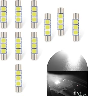 10 PCS Car LED Sun Visor Vanity Mirror Lights, 28 MM 12V 300LM B6 T6 5050 3SMD Makeup Light/Roof Lights/Reading Light/Door Lights, Versatile Lighting Replacement (White)