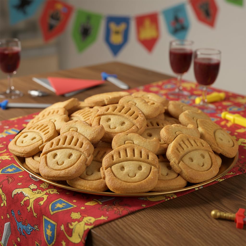BAKERLOGY Set de 3 Emporte-pièce Chevalier Mignon (Motif: Bouclier de Chevalier, Épée de Chevalier, et Visage de Chevalier Mignon)