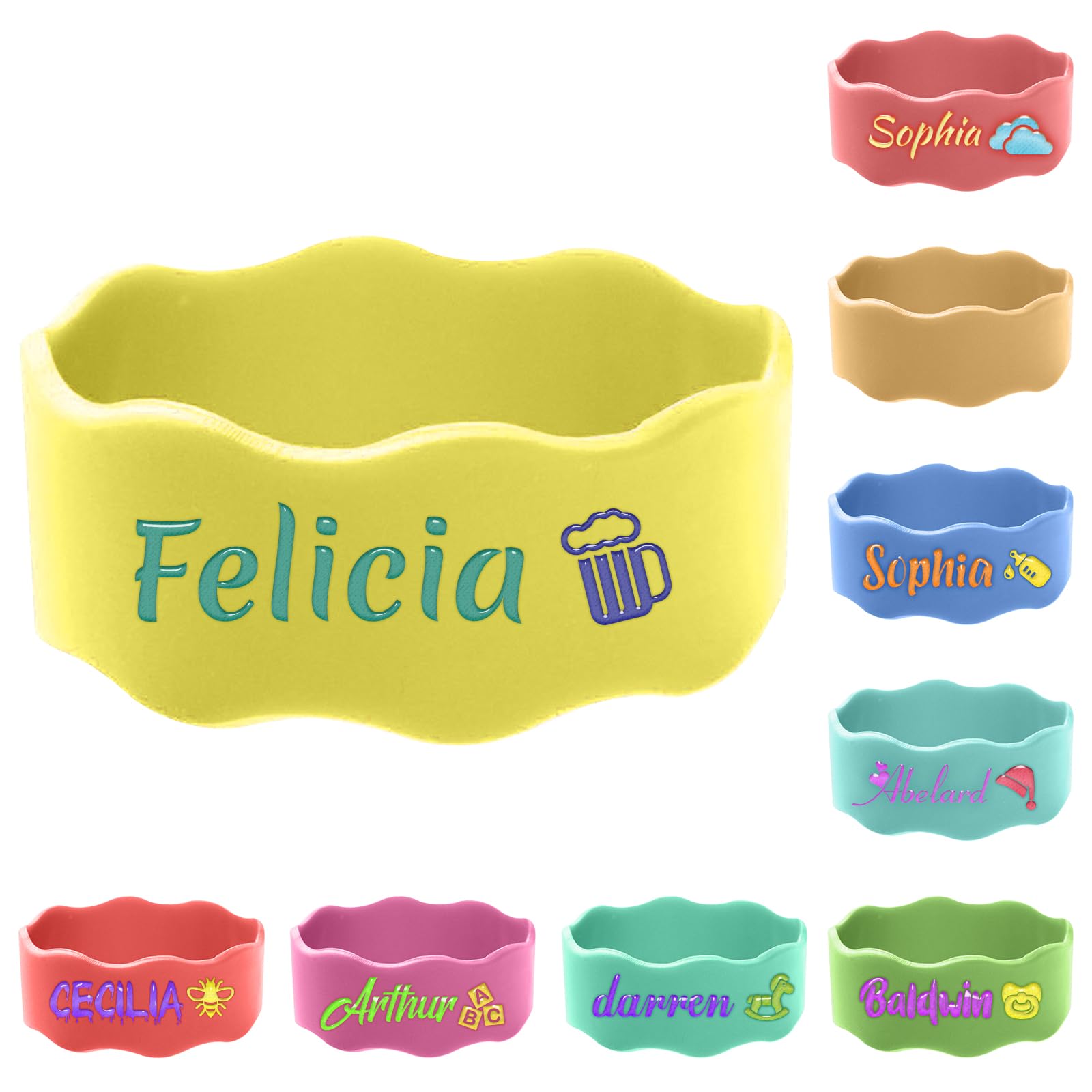 1 Pcs Personalised Water Bottle Name Bands for Daycare, Reusable Bottle Labels Washable Bottle Tag Printable Name Sippy Cup Strap for Boys and Girls ā image 1