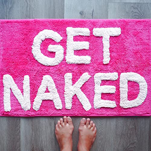 Get Naked Badematte, Hot Pink, lustig und niedlich, magentafarben, pfirsichfarben, dunkelrosa, Badezimmerteppich, Dusche… – Ansicht 1