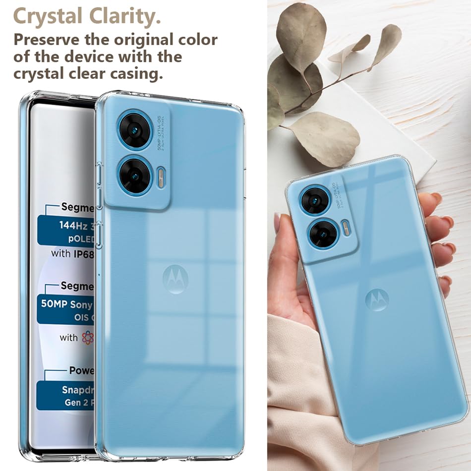 Image of Fashionury Crystal Clear Case for Motorola G96 5G | Yellowing Resistance | Transparent TPU Silicone | Raised Camera Lips | Slim Transparent Cover