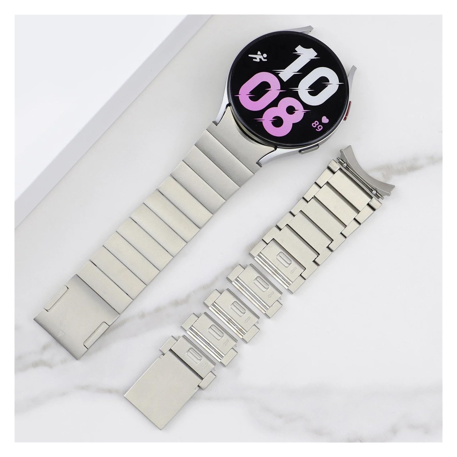 Bracelet magnétique sans espaces, Compatible avec Galaxy Watch 6/5/4 44mm 40mm 5 Pro 45mm 6 Classic 47mm 43mm, Bracelet à extrémité incurvée en métal(Titanium 2,M)