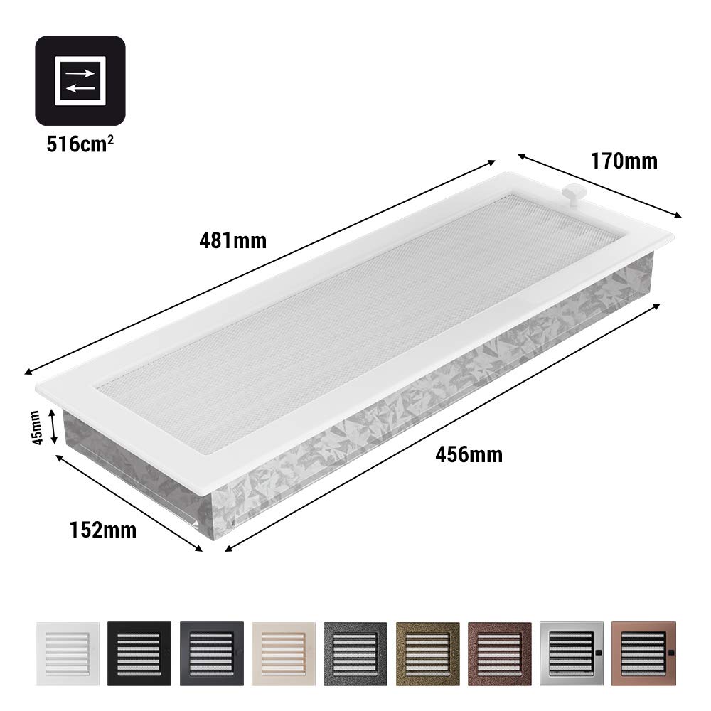KRATKI Ventilation Grille Fireplace Grille 17 cm x 49 cm Cream with Blinds, 17 x 49 cm - Image 3