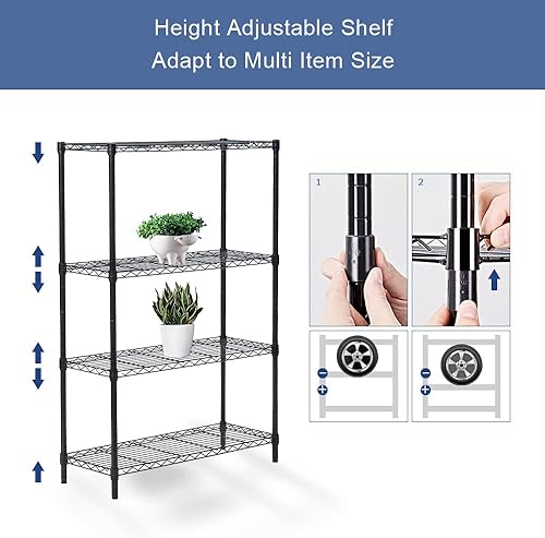 Miniatura 5 de Estantería de alambre de 4 niveles, estantes de alambre de altura ajustable con capacidad de 265 libras, organizador de almacenamiento de metal para
