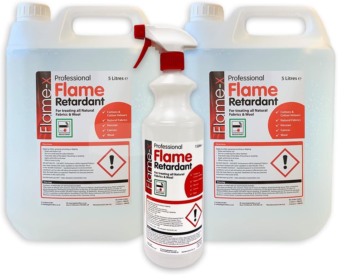 Fire & Flame Retardant Fabric & Carpet Treatment 5L 2x Plus 1L Empty Trigger Spray 1x