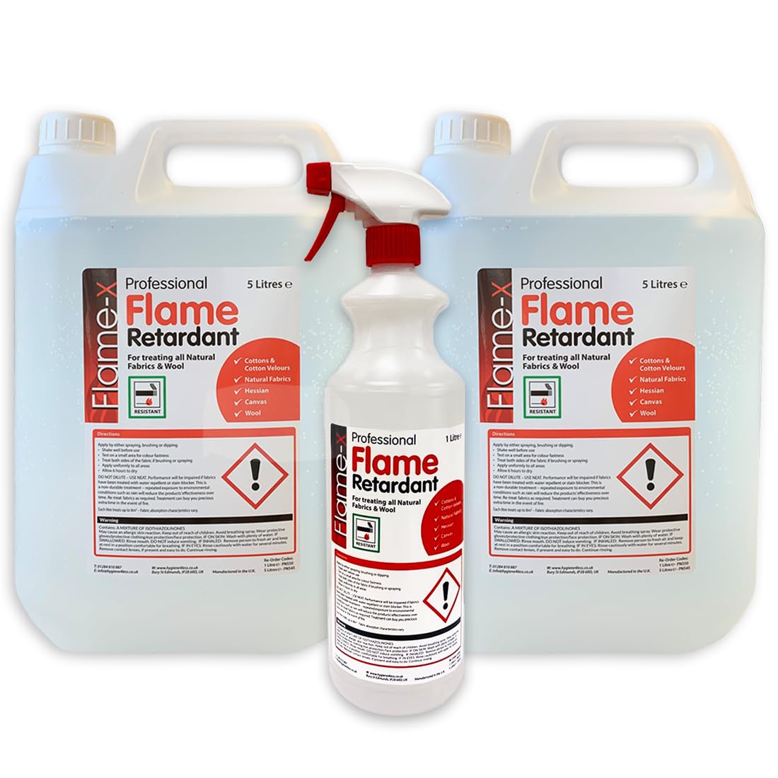 Fire & Flame Retardant Fabric & Carpet Treatment 5L 2x Plus 1L Empty Trigger Spray 1x