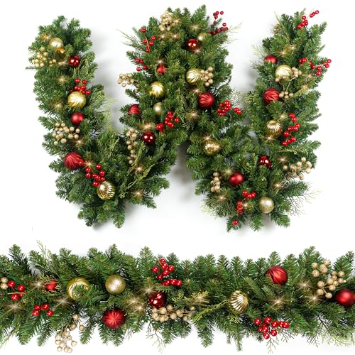 Weihnachtsgirlande, 2,7 m, mit 50 LEDs, goldene und rote Kugelbeeren,...