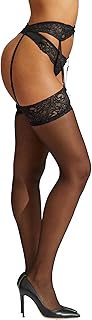 Ann Summers Glossy Stockings and Suspenders Set Lace Trimmed Suspender Tights with Lace Suspender Belt for a Glossy, Polished Look - Genuine Hosiery & Lingerie for Women