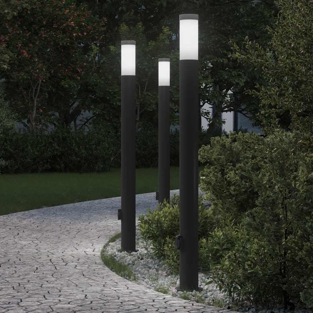 Borne Lumineuse avec Sortie Lot de 3 110 cm Acier Inoxydable IP44 Lampes Noir,4006040