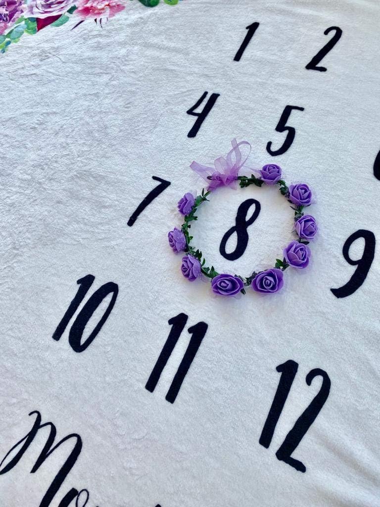 Baby Monthly Milestone Blanket | Includes Floral Wreath & Headband | 1 to 12 Months | Extra Soft Fleece | Best Photography Backdrop Photo Prop for Newborn | Baby Girl - Image 7