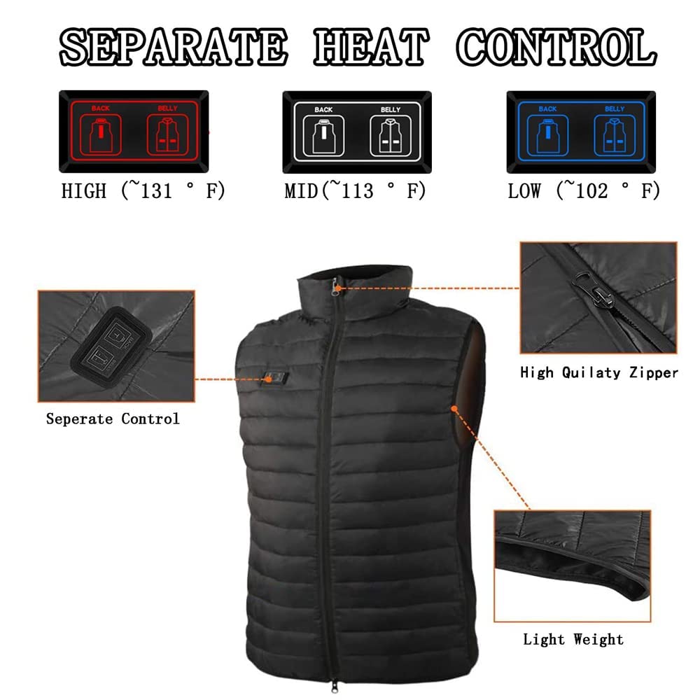 Gilet Riscaldato, Giubbotto Riscaldato Uomo con 10000mAh Batteria, Giacca Riscaldata Elettrica USB per Uomo e Donna, 3 Livelli di Temperatura, Gilet Riscaldante Impermeabile Invernale Caldo Lavabile