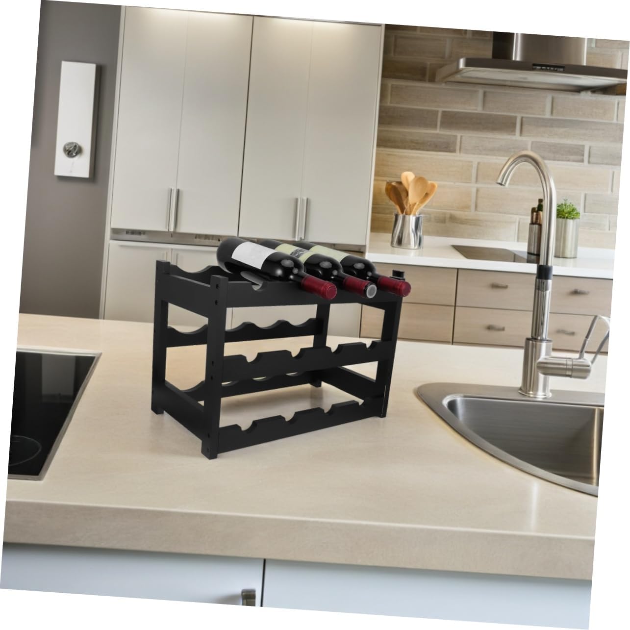 Sosoport Freestanding Wine Rack Bottle Storage Organizer for Kitchen Bars Holds Bottles Space Saving Design for Efficient Wine