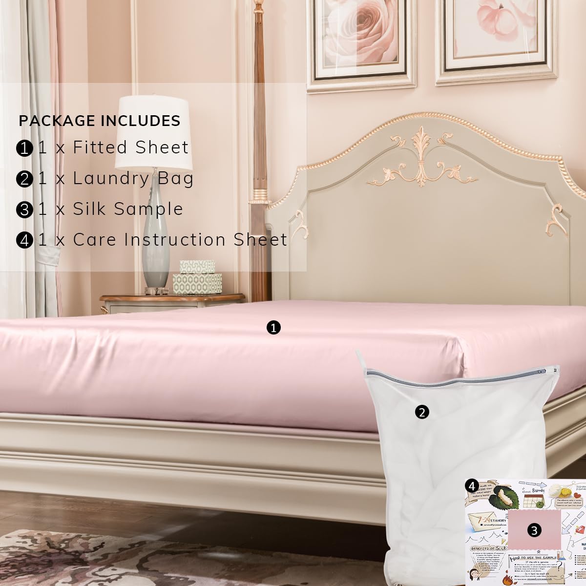 PROMEED 100% Mulberry Silk Fitted Sheet Only King Size, Pure 23 Momme Grade 6A+ Silk Bottom Sheet with Deep Pocket, Fits Mattress Up to 16 INCH (Pink, King)