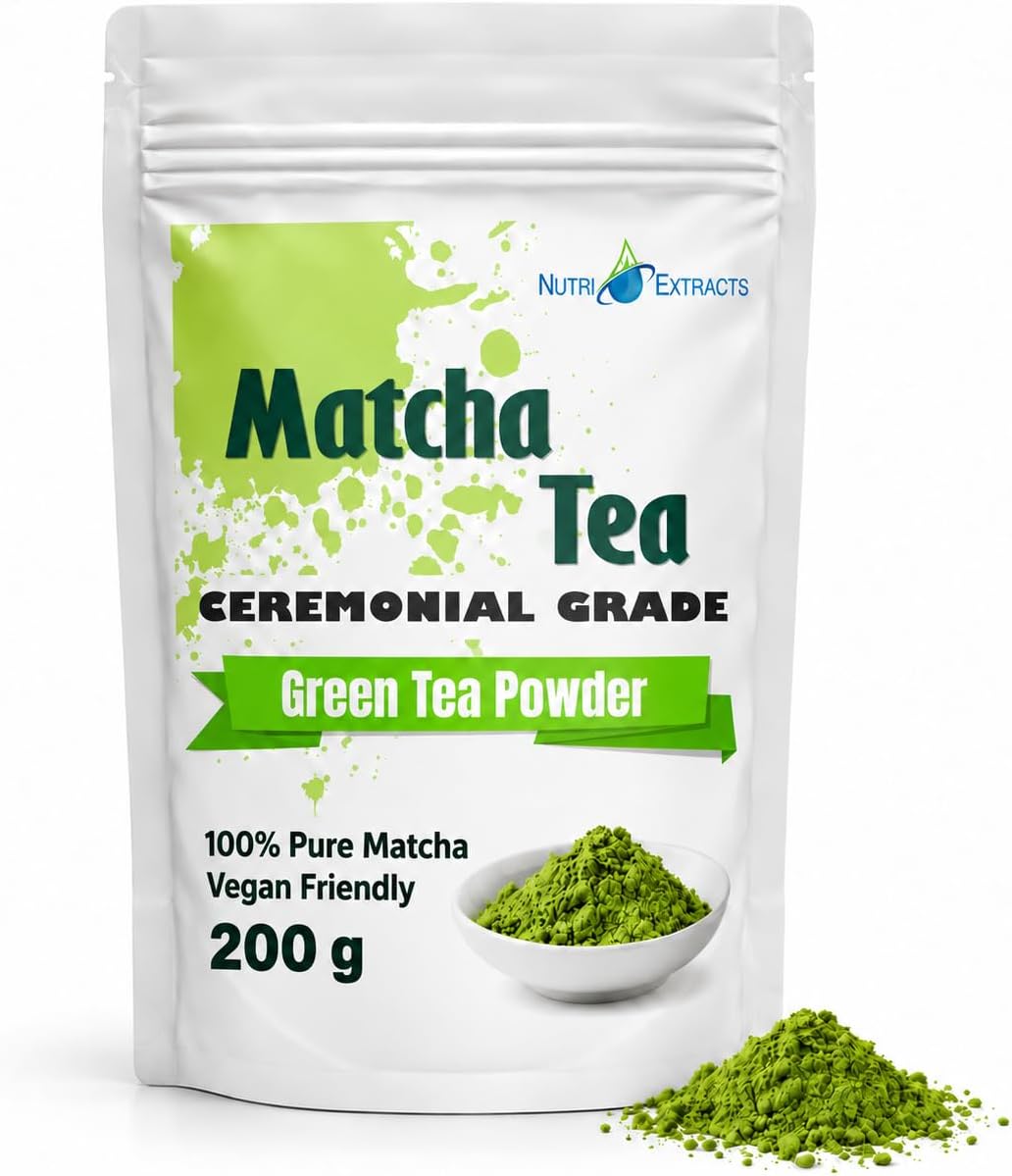 NutriExtracts Matcha Green Tea Powder Original Ceremonial Grade, 200g Pouch