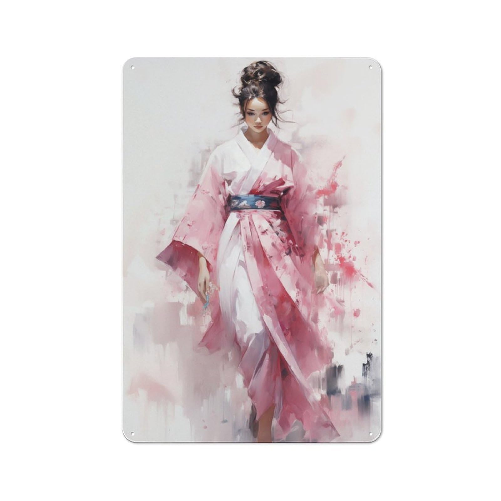 Junmoney Geisha In Pink Tin Wall Plaque 30X20cm With For Home Office Or Studio, Gift Idea At Christmas For Creative Workspace Decorators