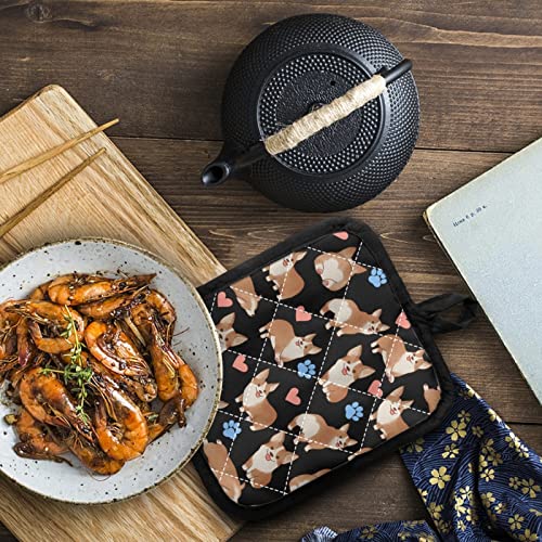 Cute Corgi Oven Mitts And Pot Holders 2Pcs Set,Cute Animal Collage Heat Resistant Long Potholders And Baking Gloves With Non-Slip Surface For Cooking, Bbq #TOP4