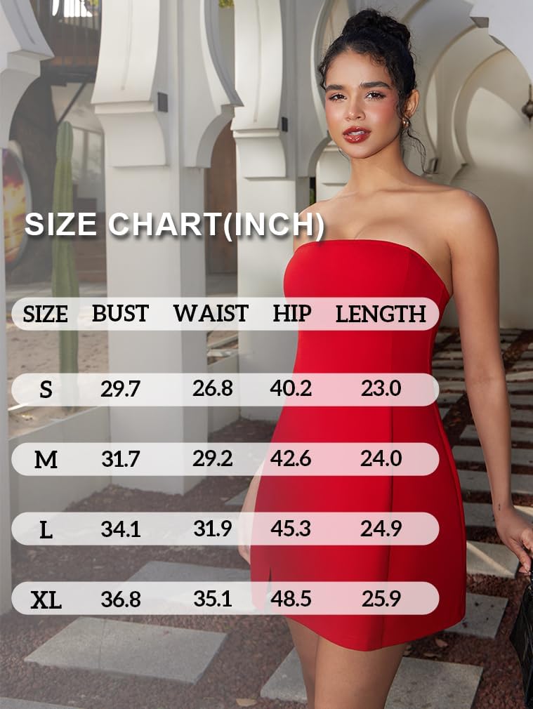 HYZ Women's Tube Strapless Sleeveless Y2K Split Party A-Line Mini Dress - Image 4