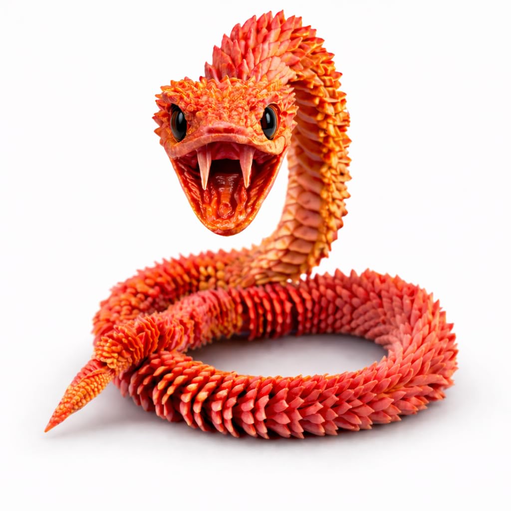 Articulated Crystal Snake – 3D Printed Flexible Snake Figurine, 58 cm (23 in) Poseable Serpent with Movable Mouth, Realistic Eyes, Fantasy Desk Decor (Gold) - 2