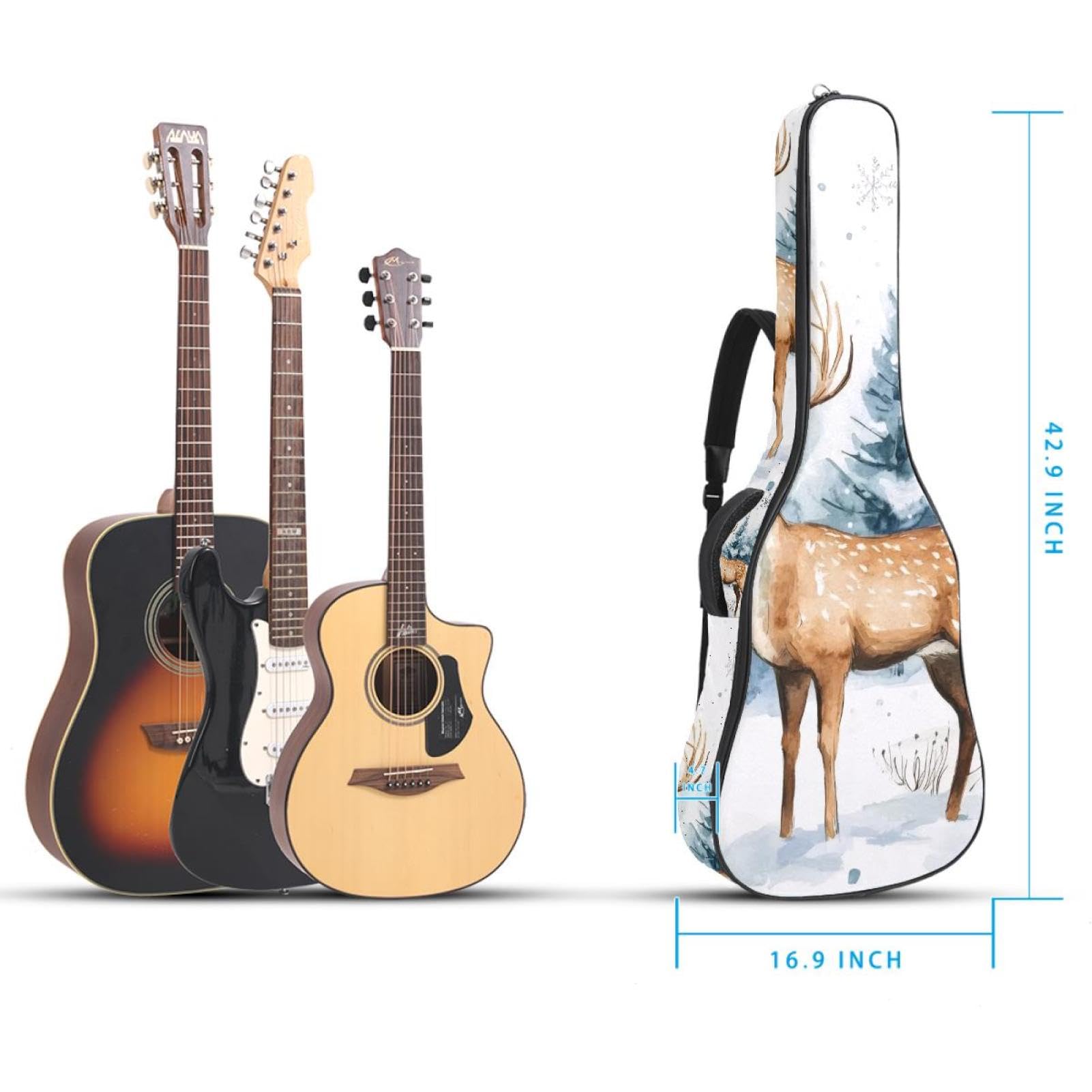 Bolsa de guitarra de tamaño completo, funda de transporte para guitarra de 40, 41 y 42 pulgadas, para bajo eléctrico, guitarra clásica, acuarela, invierno, nieve, Navidad, naturaleza, Multicolor 03,
