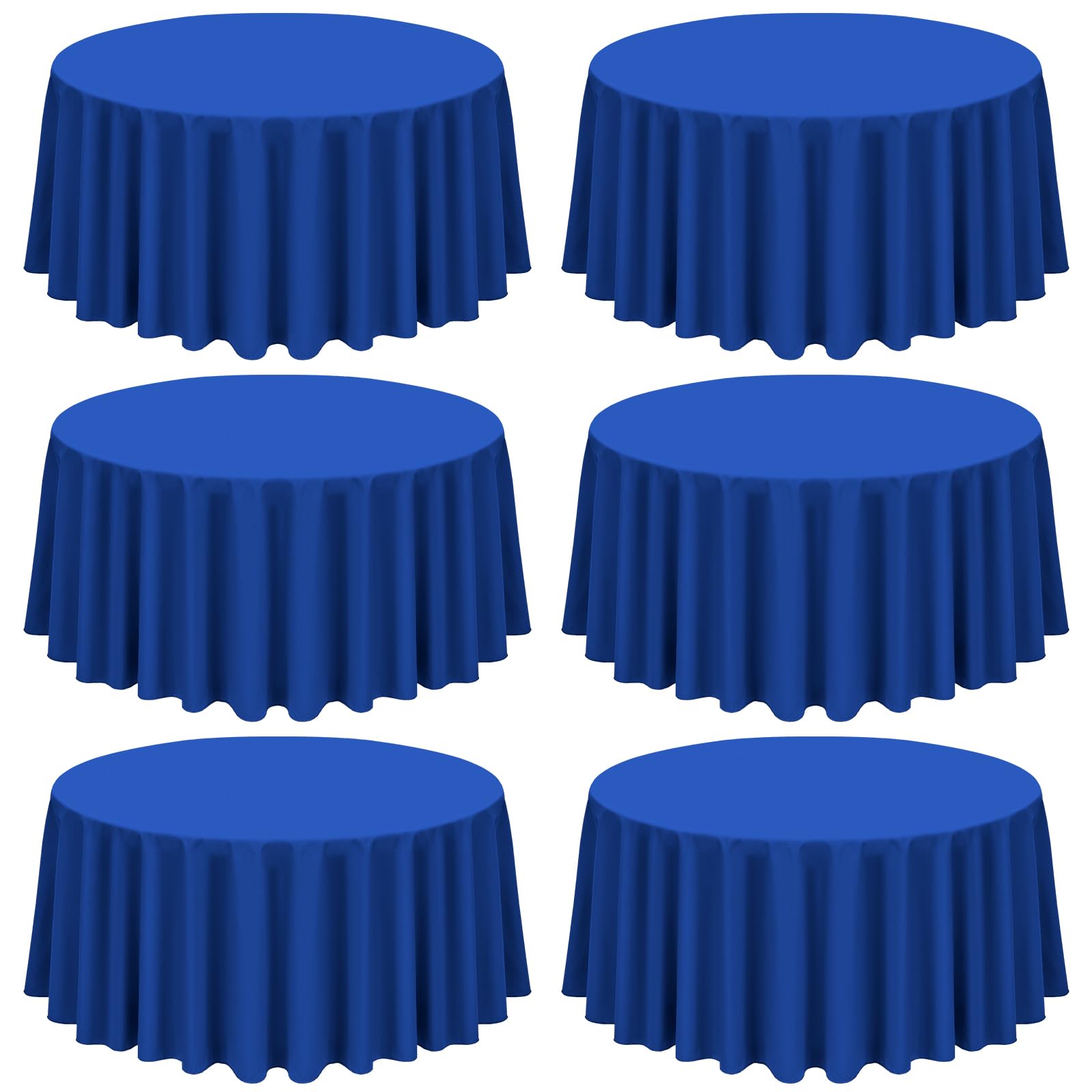 Showgeous 6 Pack Royal Blue Tablecloth 108 Inch Polyester Round Table Cloth for Tables - Washable Decorative Fabric Covers for Wedding, Dining, Party,