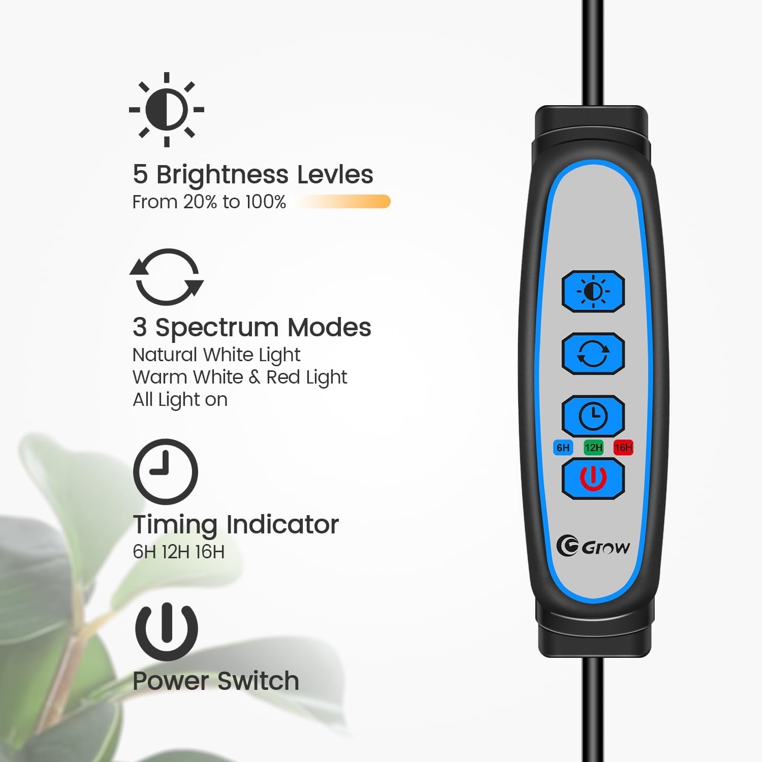 Garpsen Pflanzenlampe, Pflanzenlampe LED Vollspektrum mit Standfuß, 3 Farben Grow Light mit Timer 6/12/16H, 5 dimmbare Stufen, 58cm~170cm Höhenverstellbar für große Pflanzen oder Samen