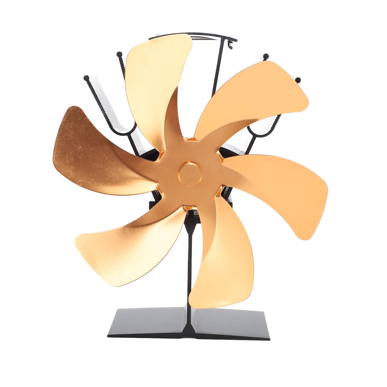 Jiawu Ventilatore per Stufa a Legna, Ventilatore Termico Alimentato a Calore a 6 Pale Circolazione Efficiente, Superiore per Stufa in Lega di Alluminio Silenzioso con Design della Maniglia per (GOLD)