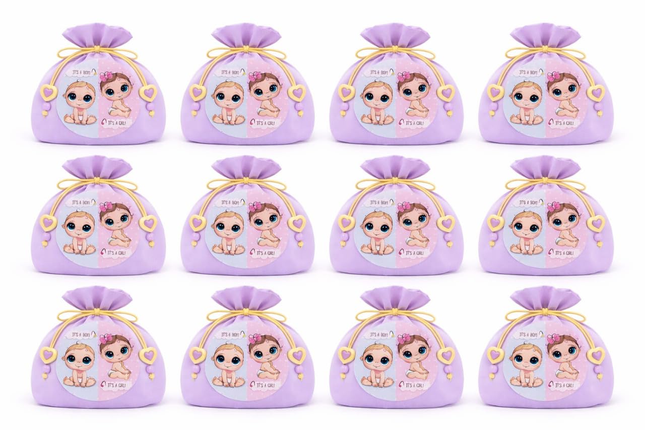 Wrapping Studio Mom to be Baby Shower Return Gift Potli Bags (7 x 9.5 Inch) | Art Silk Drawstring Pouch | 250g Capacity | Lavender Theme Favors | Set of 12-image-28