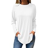 Womens Tunic Tops Shirts Dressy Casual Fall Long Sleeve Pullover Cute Floral Print Lose Fit Blouses Crew Neck T-Shirt