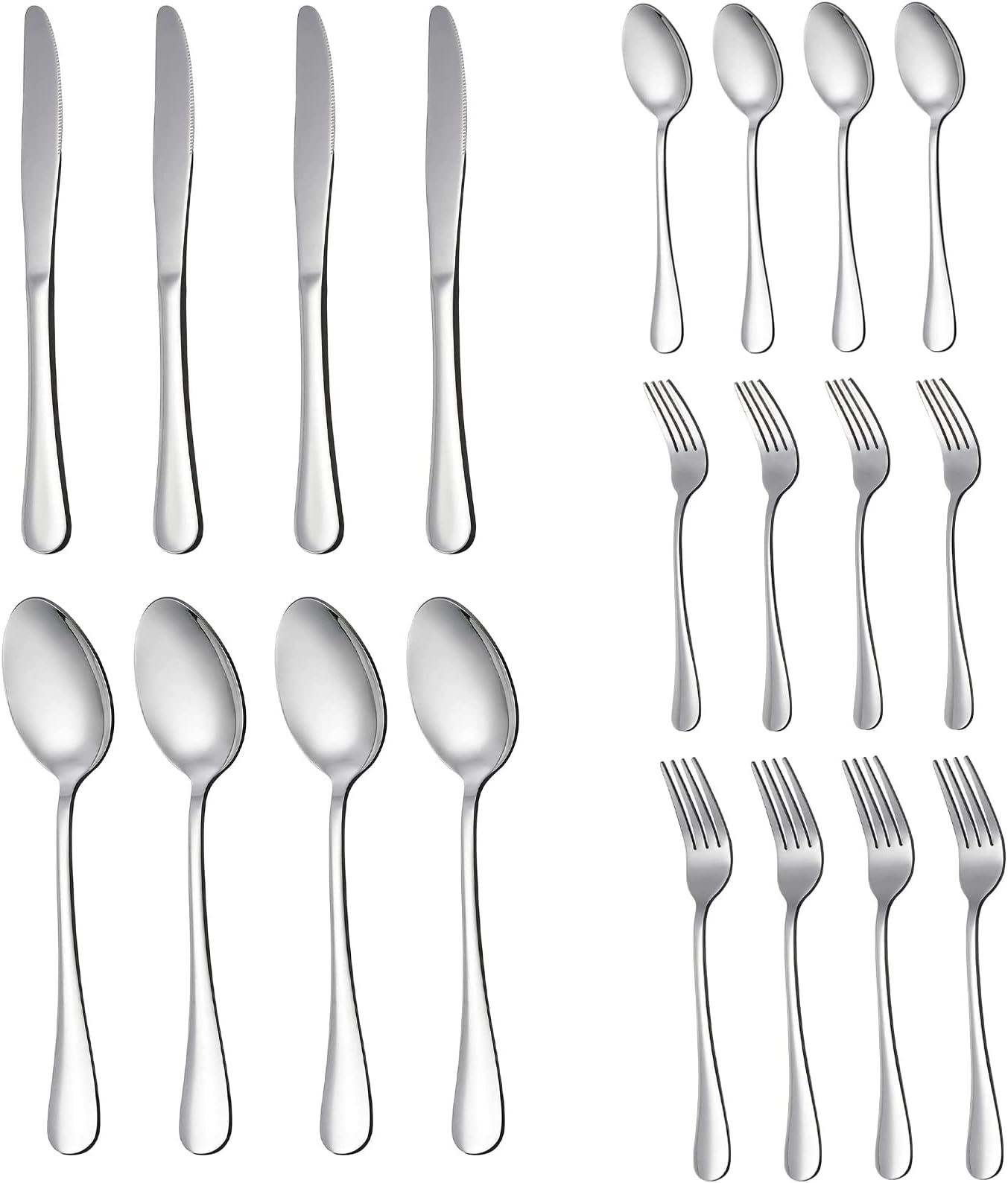 Arabest 20 Piece Silverware Flatware Set, Stainless Steel Utensils Service set for 4,Mirror Polished Cutlery Set,Dishwasher Safe Knife Fork Spoon Tableware set (Silver, Set A)