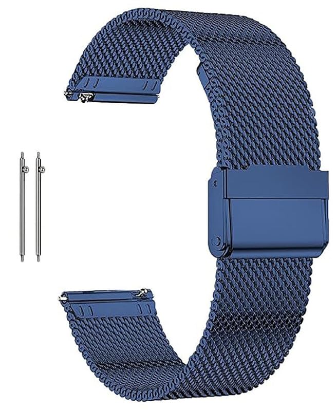 ewatchaccessories 22mm Smartwatch Quick Release Mesh Bracelet Stainless Steel Blue Watch Band Strap Interchangeble