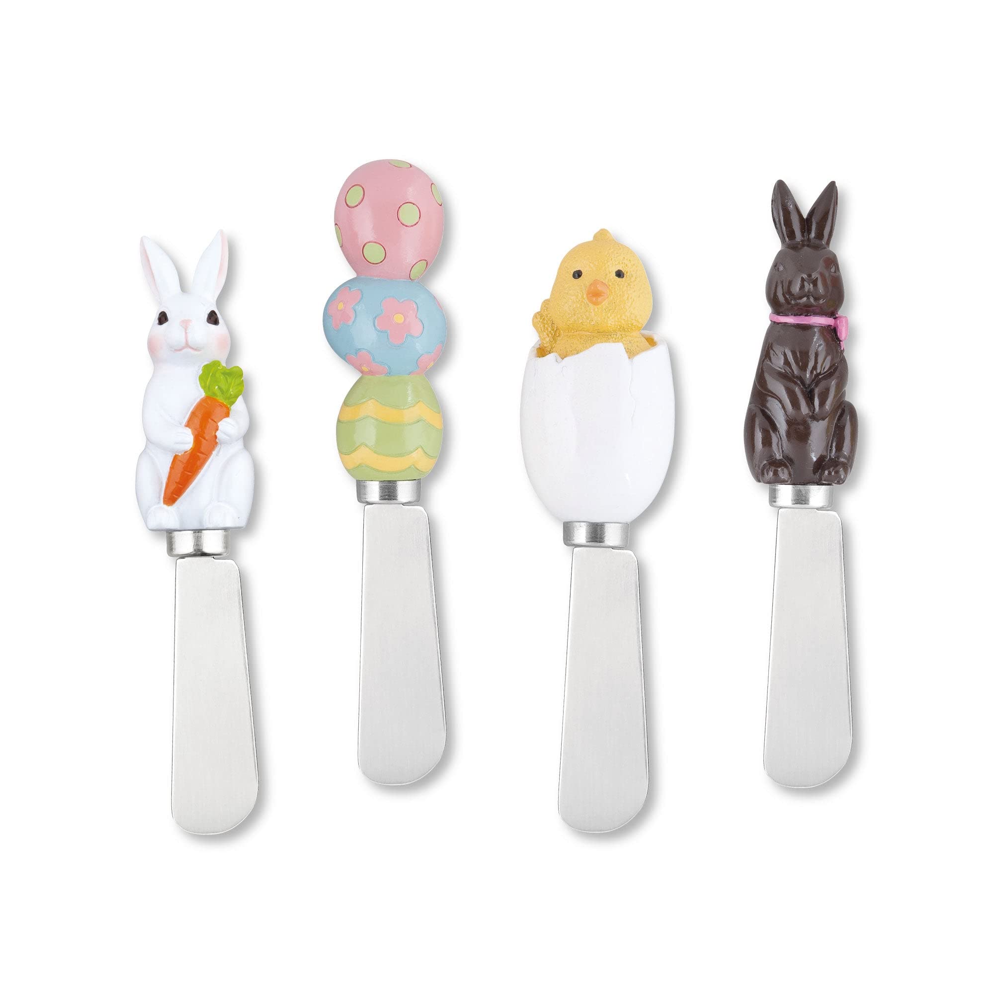 Supreme Housewares4-Piece Hand Painted Resin Handle with Stainless Steel Blade Cheese Spreader, Butter Spreader knives (EGGxellent Easter)
