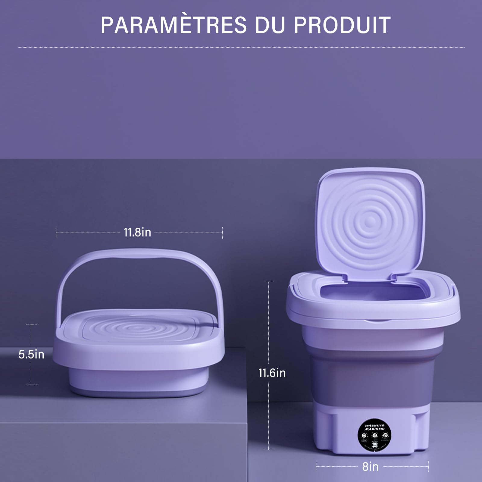 Mini machine à laver portable 8L – Pliable avec essorage – Capacité 8L – Technologie ultrasonique pour nettoyage en profondeur – Camping Voyage