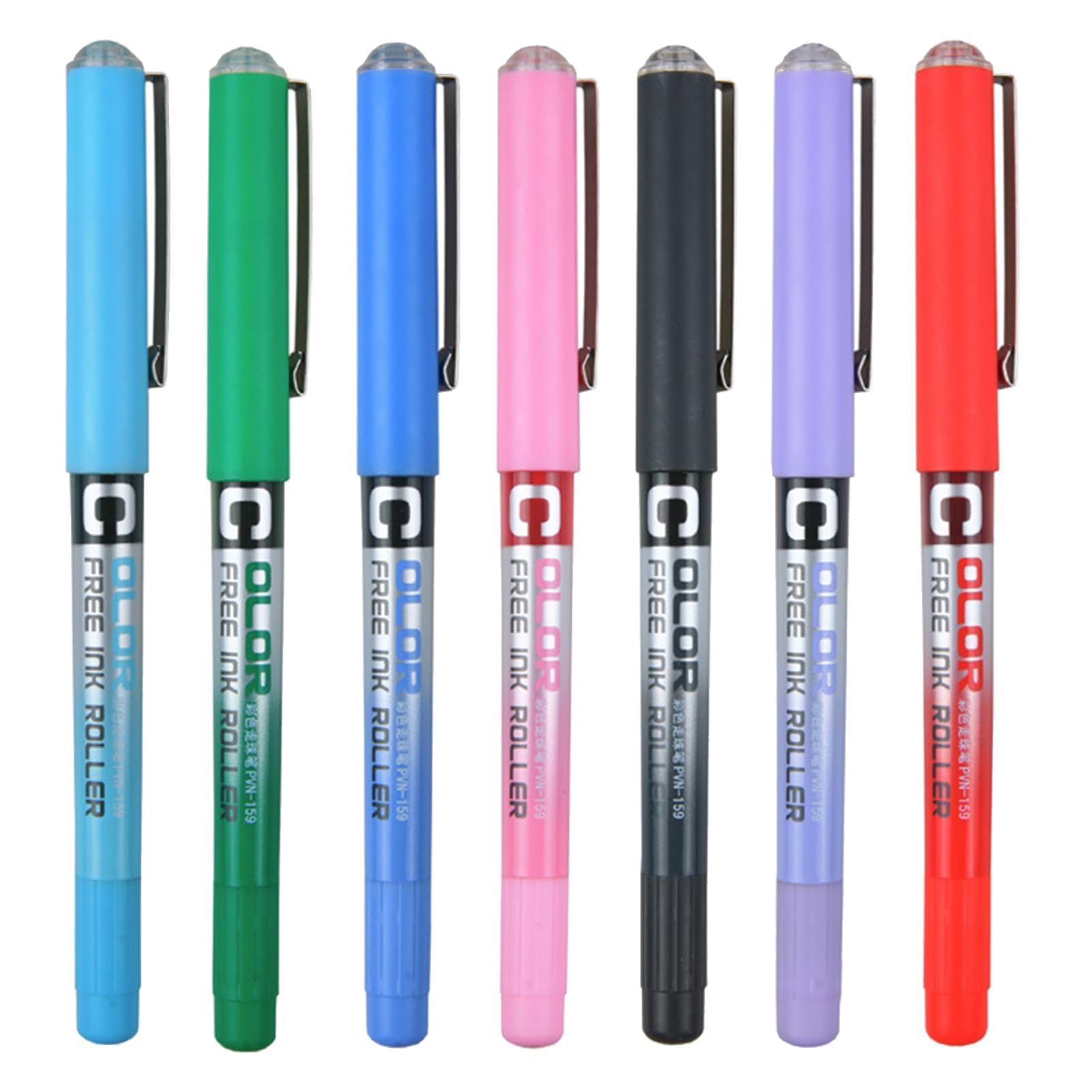7 Pcs Colored Gel Rollerball Pens, 7 Colours 0.5 mm Nib Liquid Ink Pens Quick Dry Drying Fade-Resistan Non-Smudging Multipack Smooth Precise Fine Point Paint Writing Pens for Art School Office