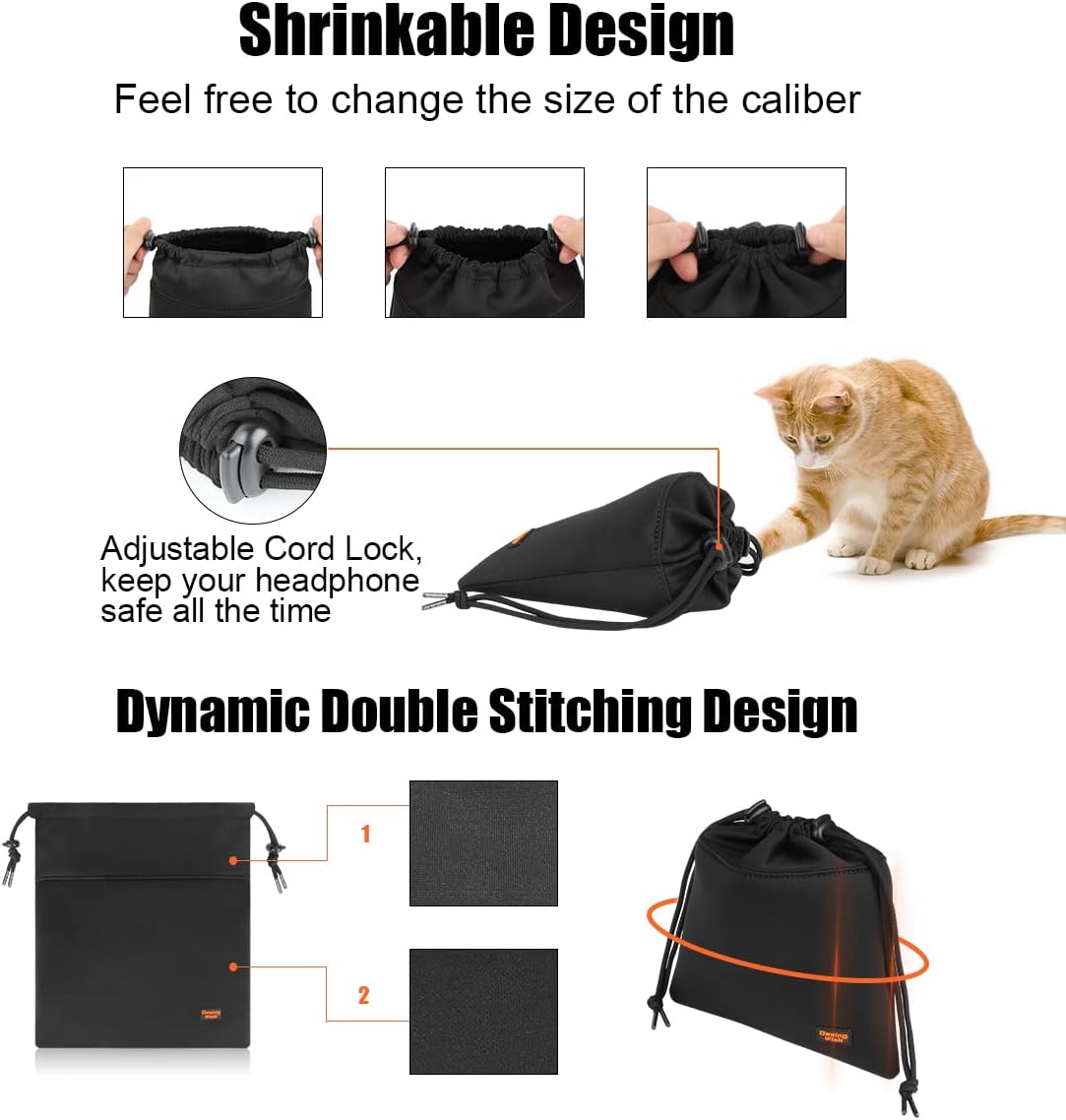 Desing Wish Headphone Storage Bag, 2 Pack Lightweight Headphone Carrying Pouches Headset Case Bag Travel Pouch for Headsets Overhead Headphones Neckband Earbuds (Large Black, Large Grey)