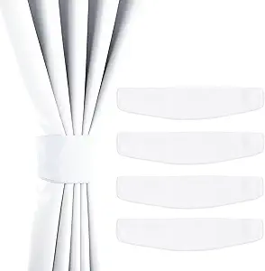 NICETOWN Strong Magnetic Curtain Tiebacks - Modern Simple Style Curtain Ties Backs Holdbacks Holders for Indoor/Outdoor Curtains (White, 18.5 X 4 Inches, Set of 4)