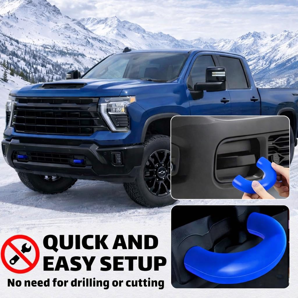Coperture per gancio di traino compatibili con Chevy Silverado 2500/3500 HD 2020-2026, gomma siliconica, rosso e bianco, design di aggiornamento (blu)