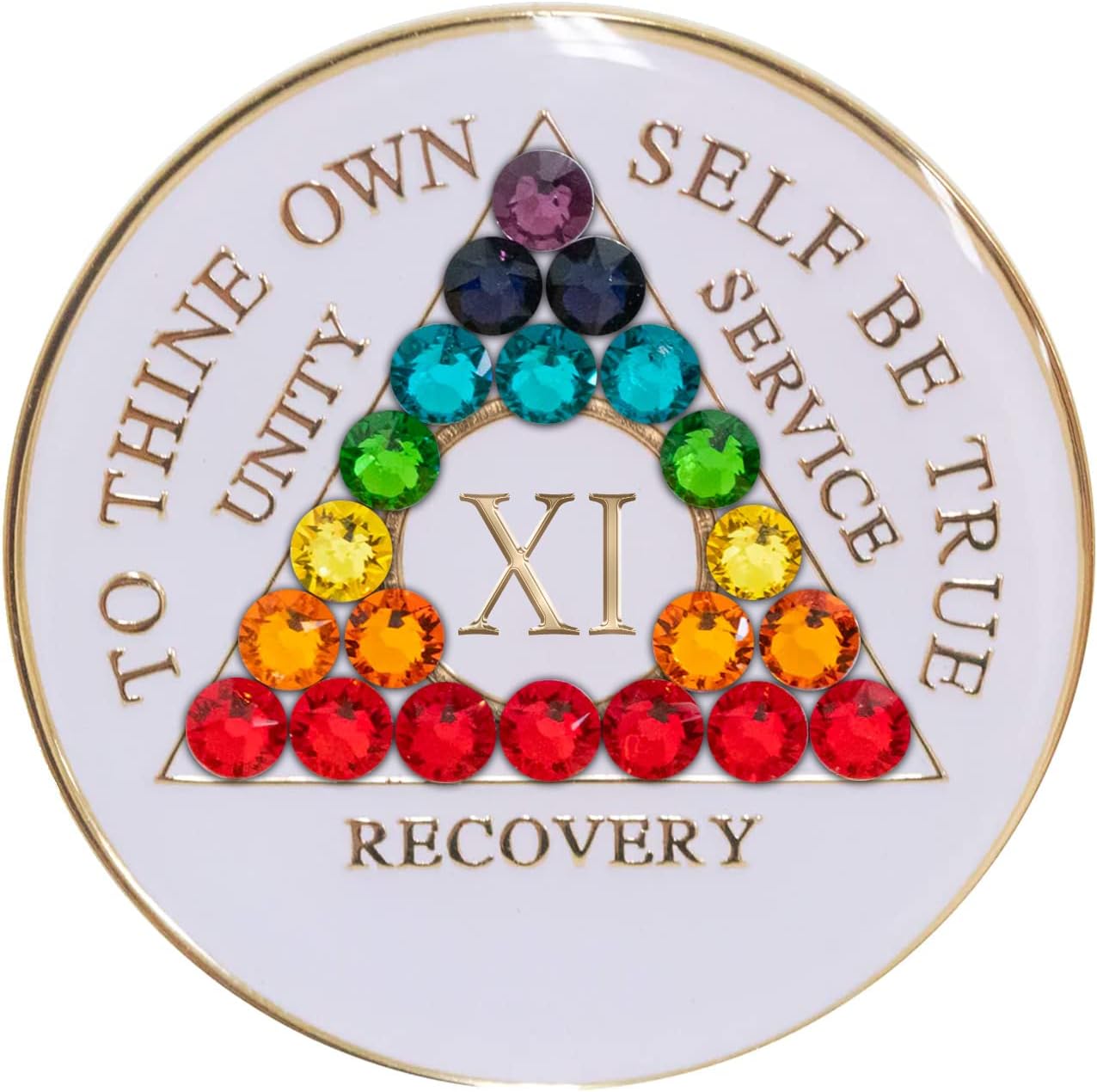 AA Chip | Sobriety Coin | Recovery Gift | White Medallion with Chakra Bling