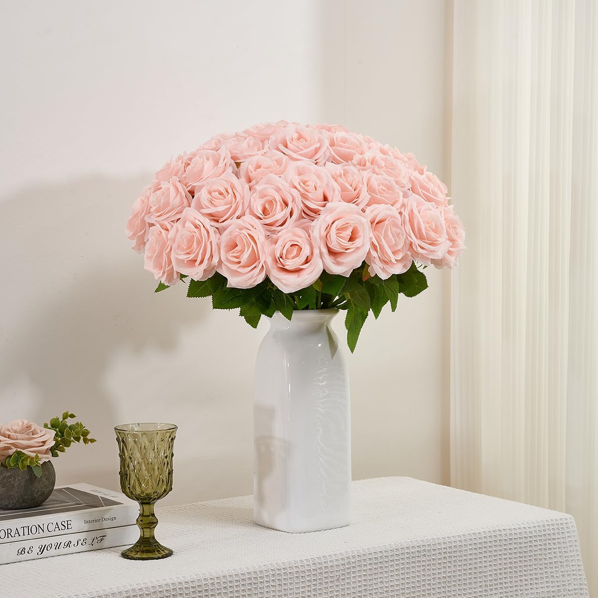 50pcs Blush Roses Artificial Flowers Bulk,Fake Roses Silk Flower with Stems Realistic Flowers for Wedding Centerpiece Home Party Decor - Image 6